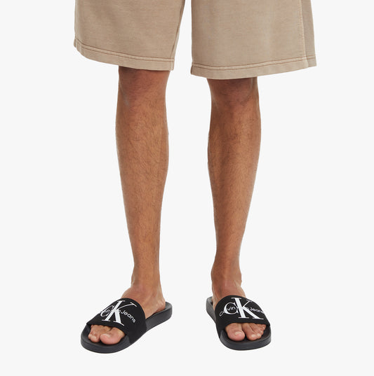 Calvin Klein SLIDE MONOGRAM Mens Flip Flops Black/Bright White