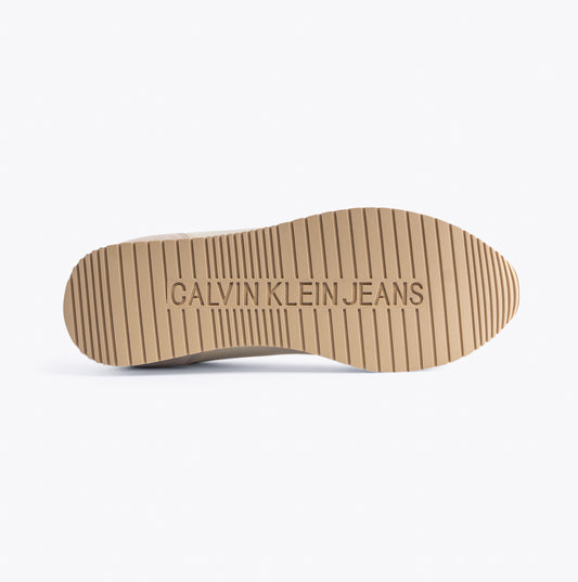 Calvin Klein RETRO RUNNER LOW MIX Mens Trainers Creamy White/Eggshell/Khaki