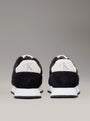 Calvin Klein RETRO RUNNER ICONIC Mens Trainers Black/Bright White back view with suede upper and rubber sole.