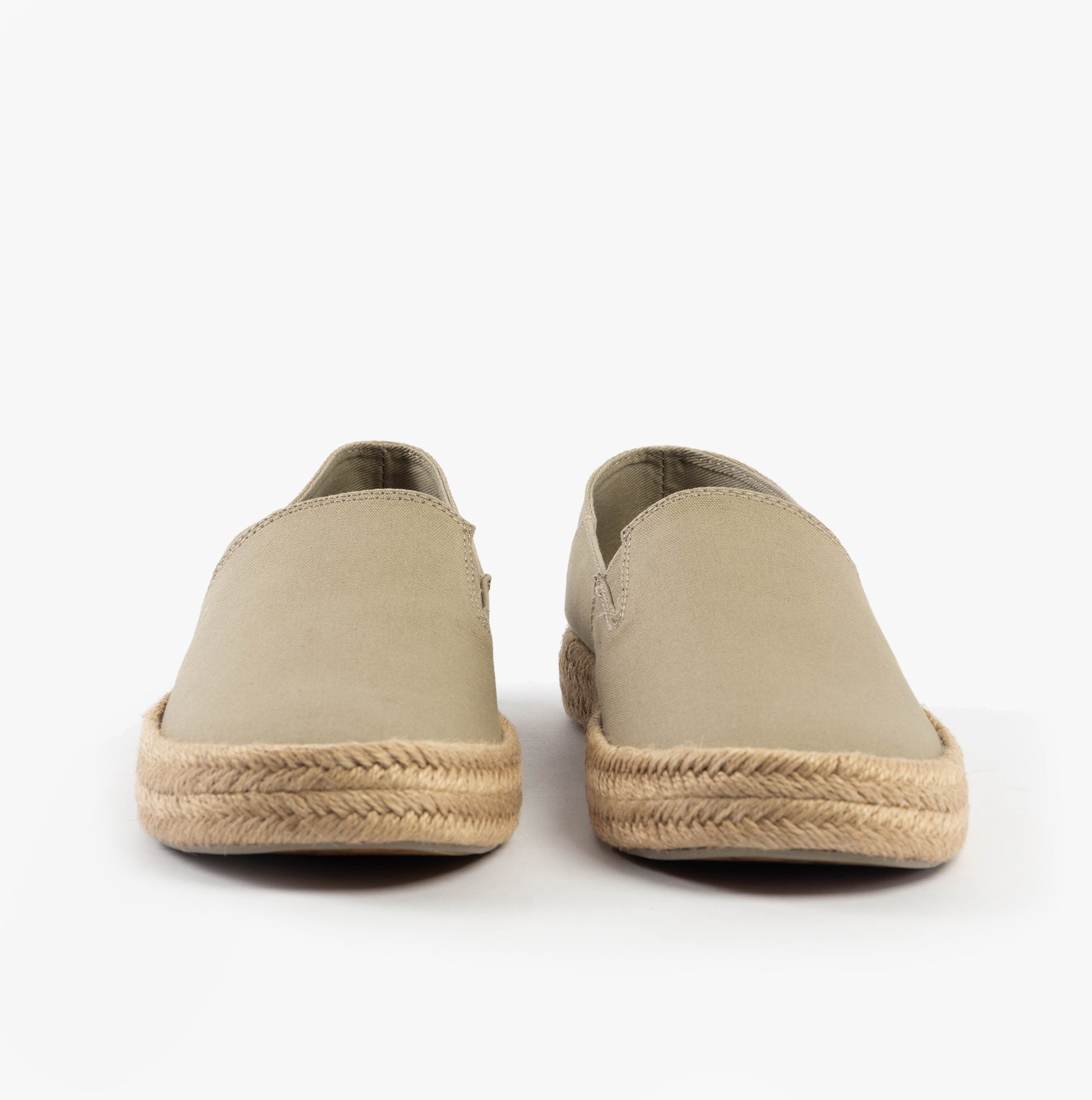 Calvin Klein ESPADRILLE Mens Canvas Shoes Weathered Teak front view showcasing slip-on design and natural jute sole.
