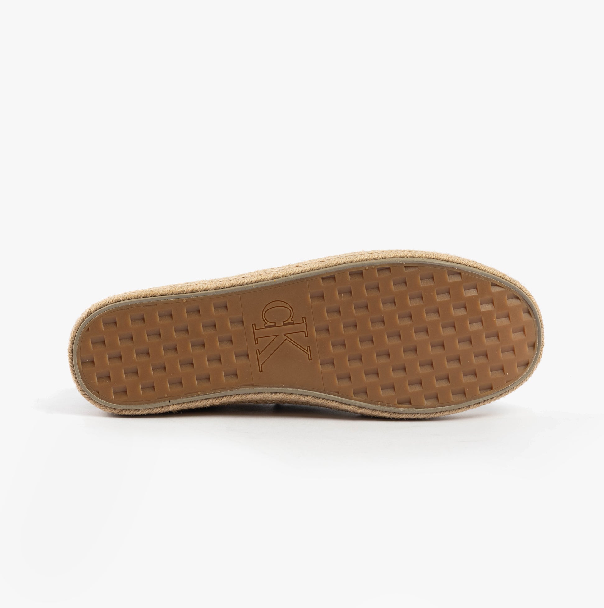 Calvin Klein ESPADRILLE Mens Canvas Shoes Weathered Teak bottom view showing rubber sole with CK logo