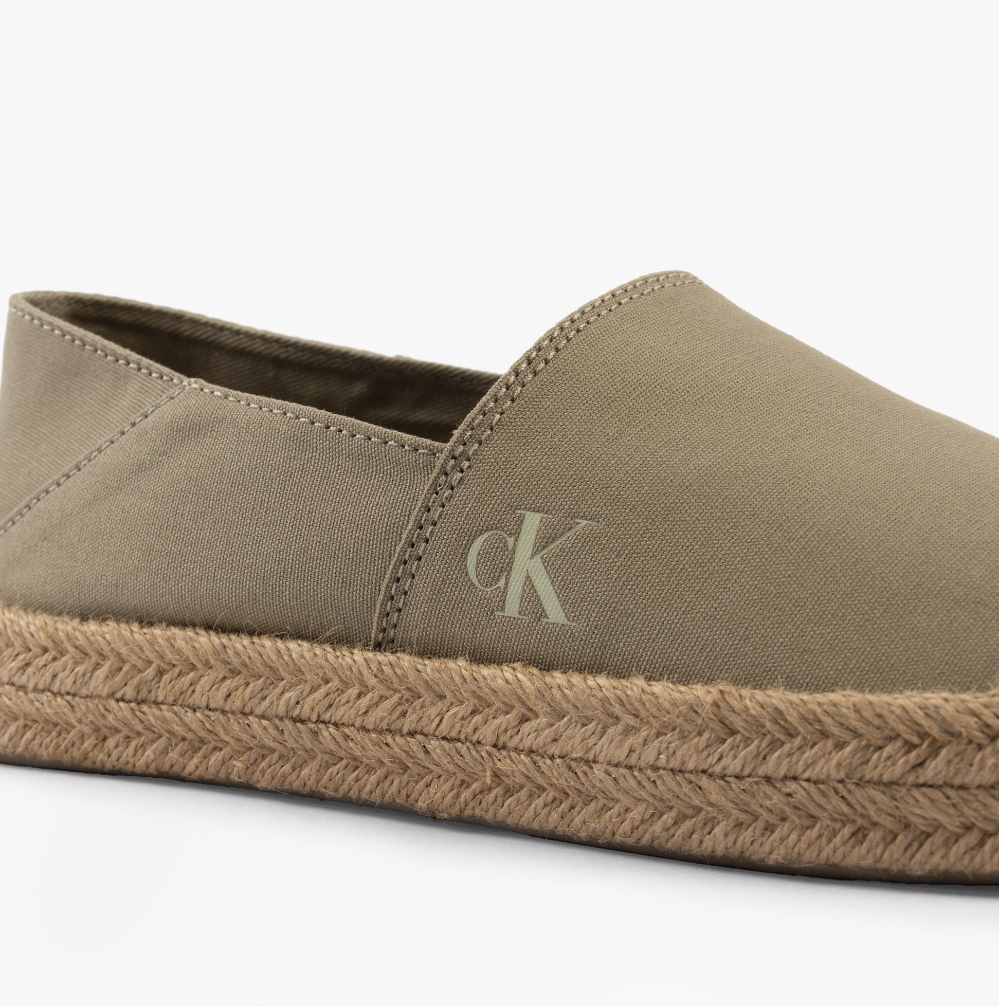 Calvin Klein ESPADRILLE Mens Canvas Shoes Weathered Teak side view showing canvas upper and espadrille sole design.