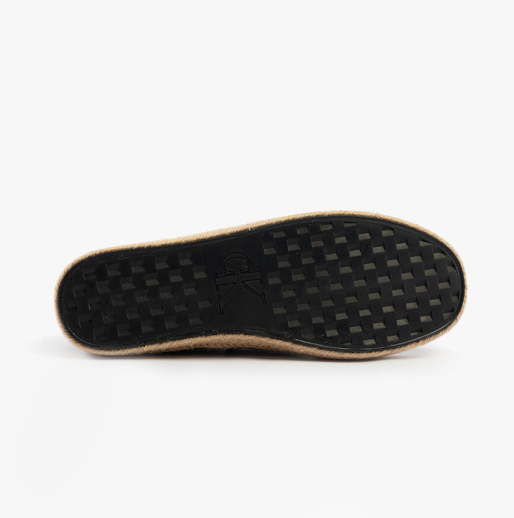 Calvin Klein ESPADRILLE Mens Canvas Shoes Ck Black bottom view of shoe sole showcasing design and texture.
