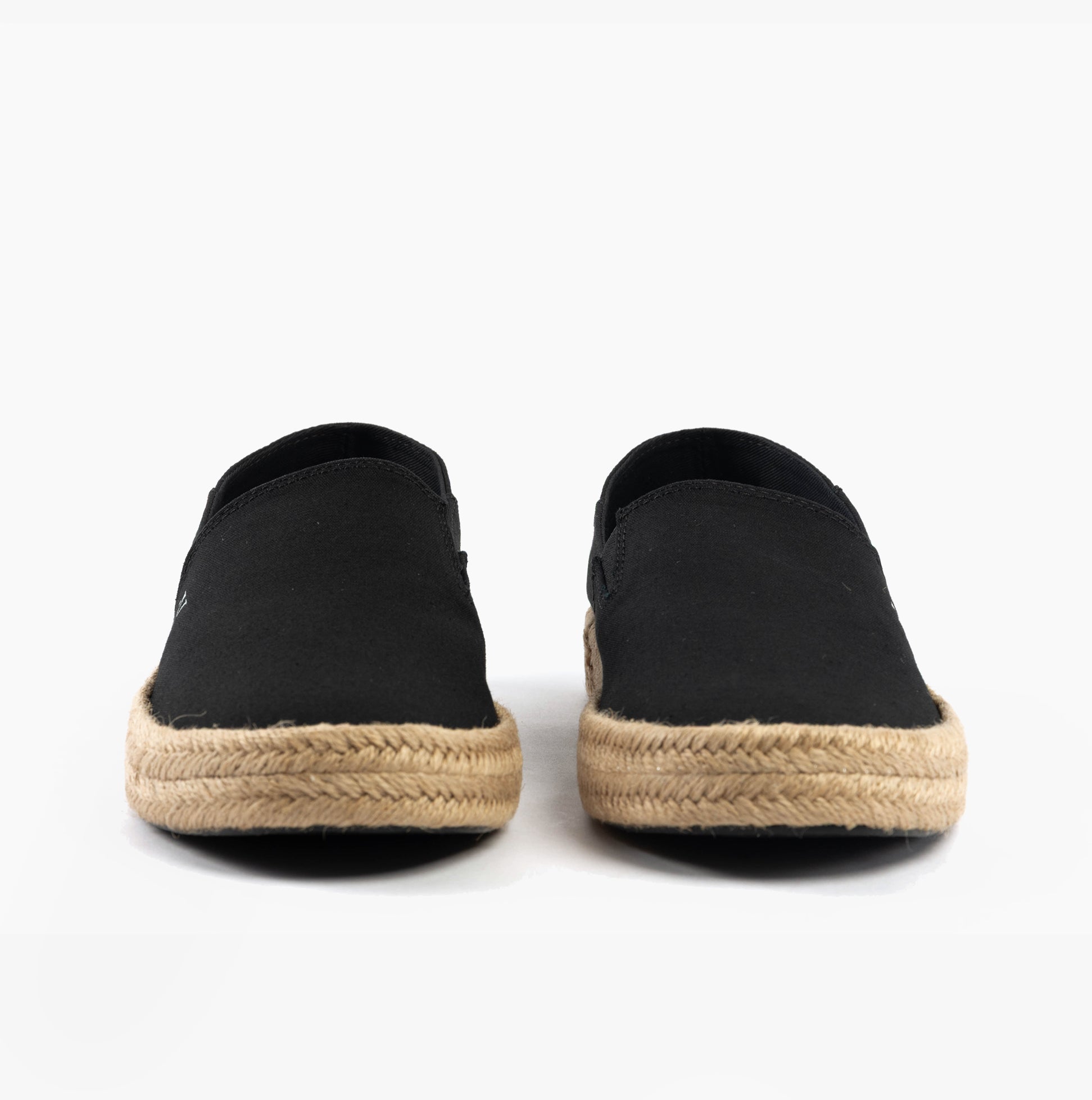 Calvin Klein ESPADRILLE Mens Canvas Shoes Ck Black front view showcasing black canvas upper and flat jute sole.