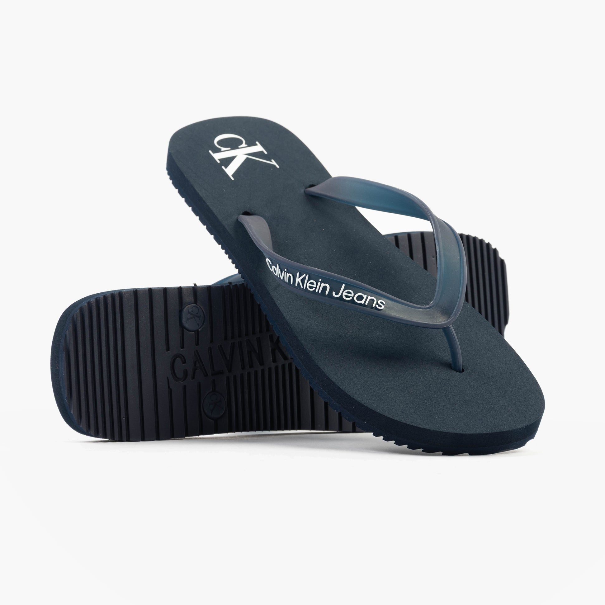 Calvin Klein BEACH SANDAL TRANSPA Mens Sandals Calvin Navy/Bright White side view with TPR upper and synthetic sole