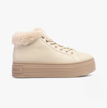 Calvin Klein BOLD PLATFORM LOW LACE UP Womens Trainers Eggshell/Savannah Tan