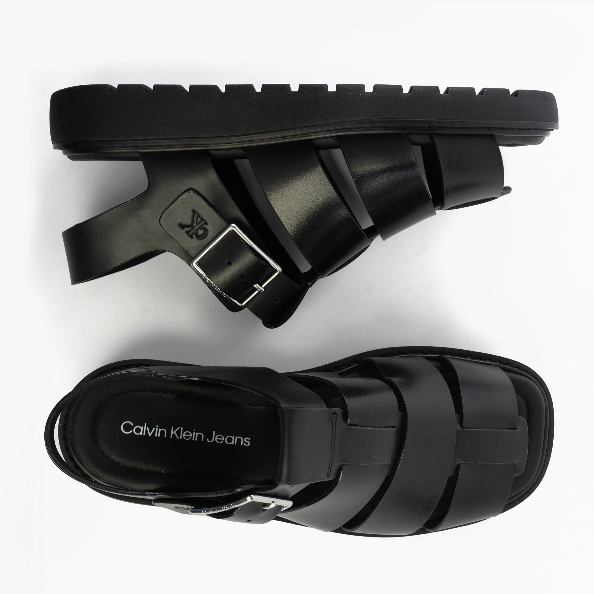 Calvin Klein LEATHER FISHERMAN Womens Sandals Triple Black
