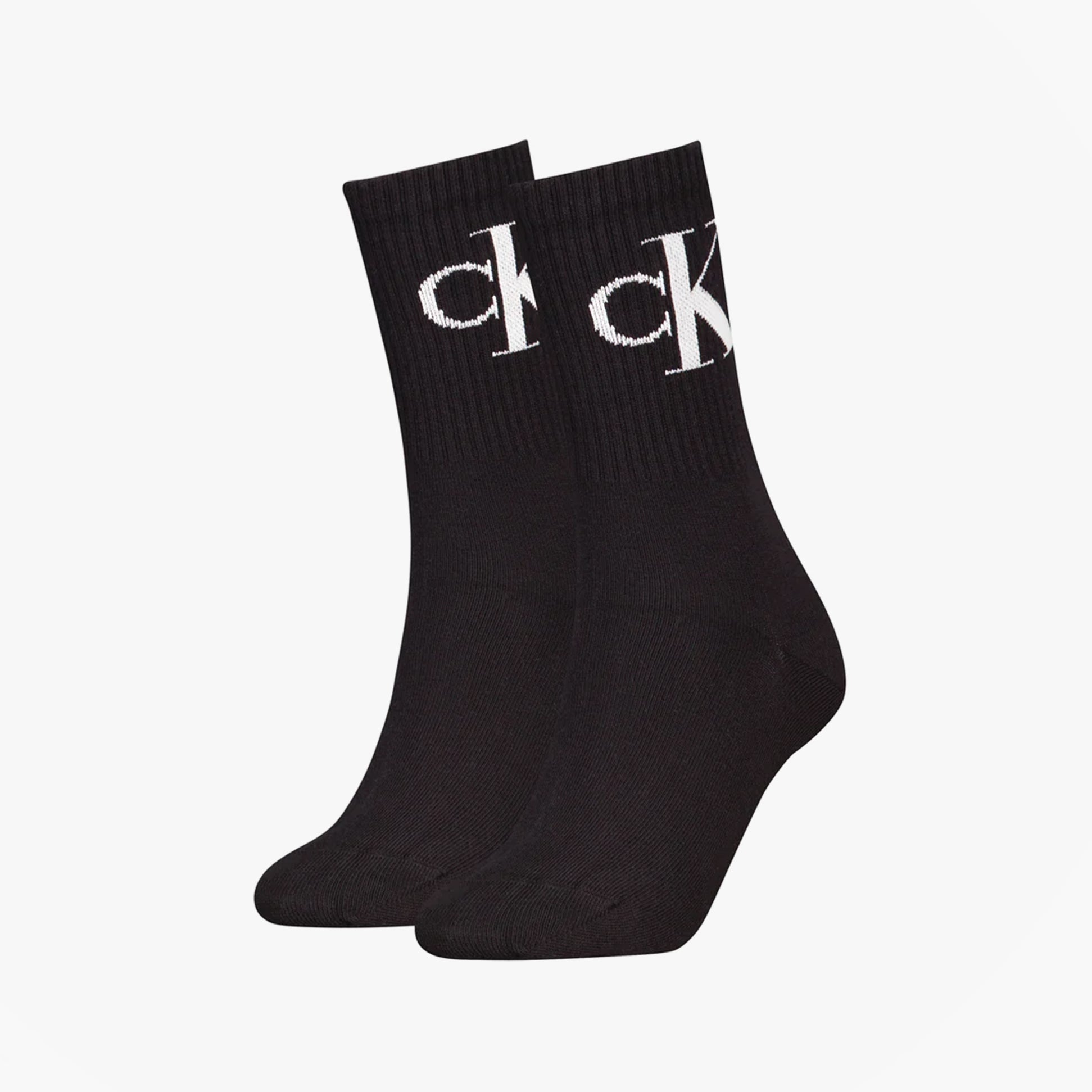 Calvin Klein 2 Pack Logo Trainer Womens Crew Socks Black