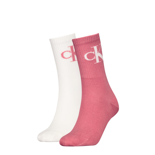 Calvin Klein 2 Pack Logo Trainer Womens Crew Socks Pink