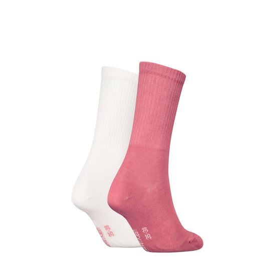 Calvin Klein 2 Pack Logo Trainer Womens Crew Socks Pink