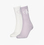 Calvin Klein 2 Pack Logo Trainer Womens Crew Socks Lilac, featuring lilac and white colors, side view showcasing logo design.