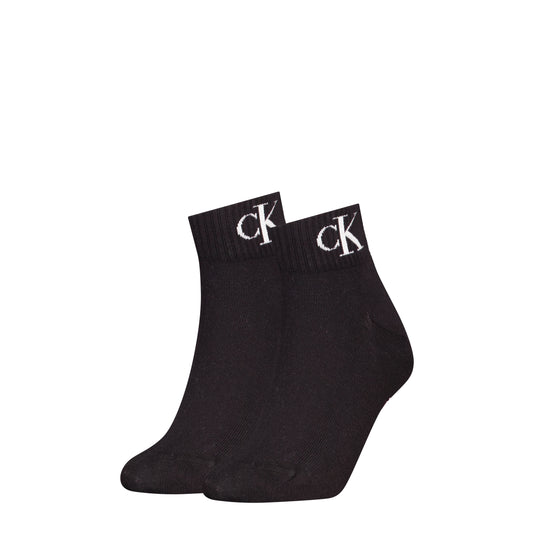 Calvin Klein 2 Pack Logo Trainer Womens Ankle Socks Black