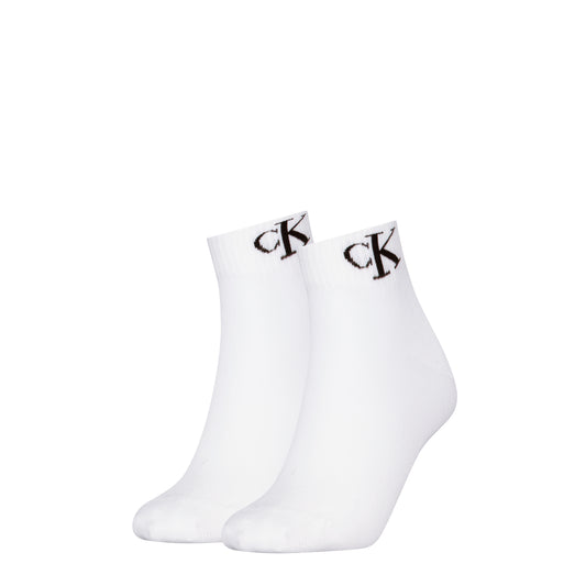 Calvin Klein 2 Pack Logo Trainer Womens Ankle Socks White