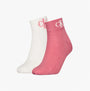 Calvin Klein 2 Pack Logo Trainer Womens Ankle Socks Pink side view showing pink and white socks with logo.