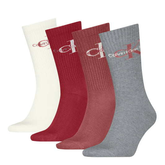 Calvin Klein 4 Pack Giftboxed Trainer Mens Crew Socks Red Combo