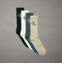Calvin Klein 4 Pack Giftboxed Trainer Mens Crew Socks Green Combo in a front view, showcasing green and neutral colors with logo.
