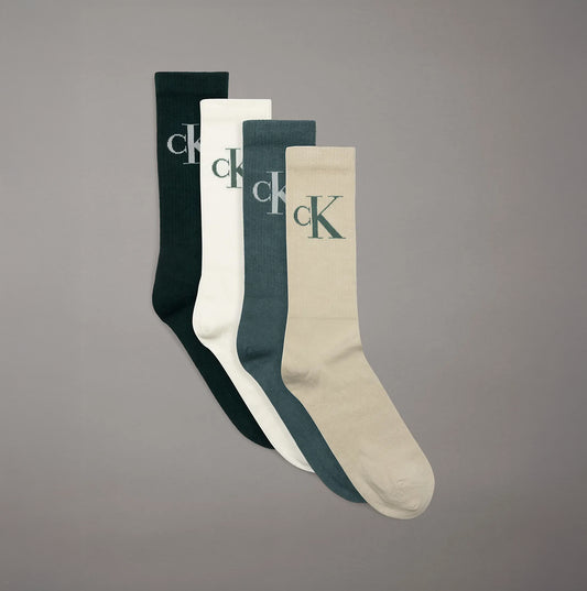 Calvin Klein 4 Pack Giftboxed Trainer Mens Crew Socks Green Combo