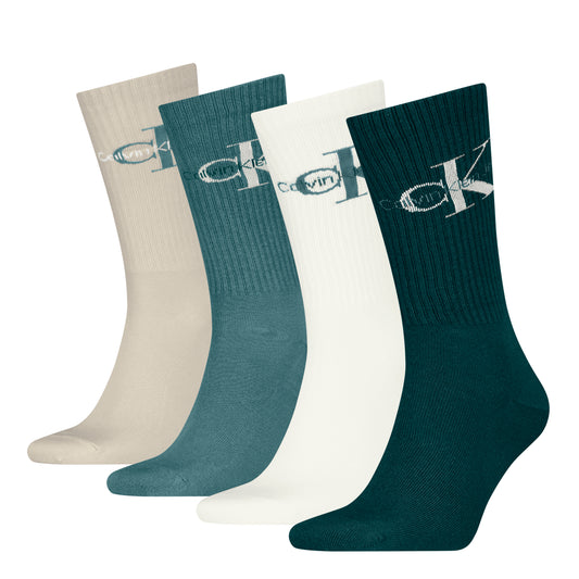 Calvin Klein 4 Pack Giftboxed Trainer Mens Crew Socks Green Combo
