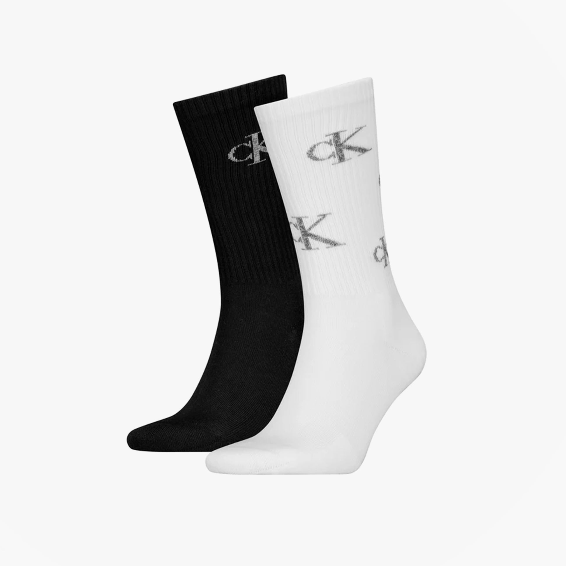 Calvin Klein 2 Pack Logo Trainer Mens Crew Socks White/Black