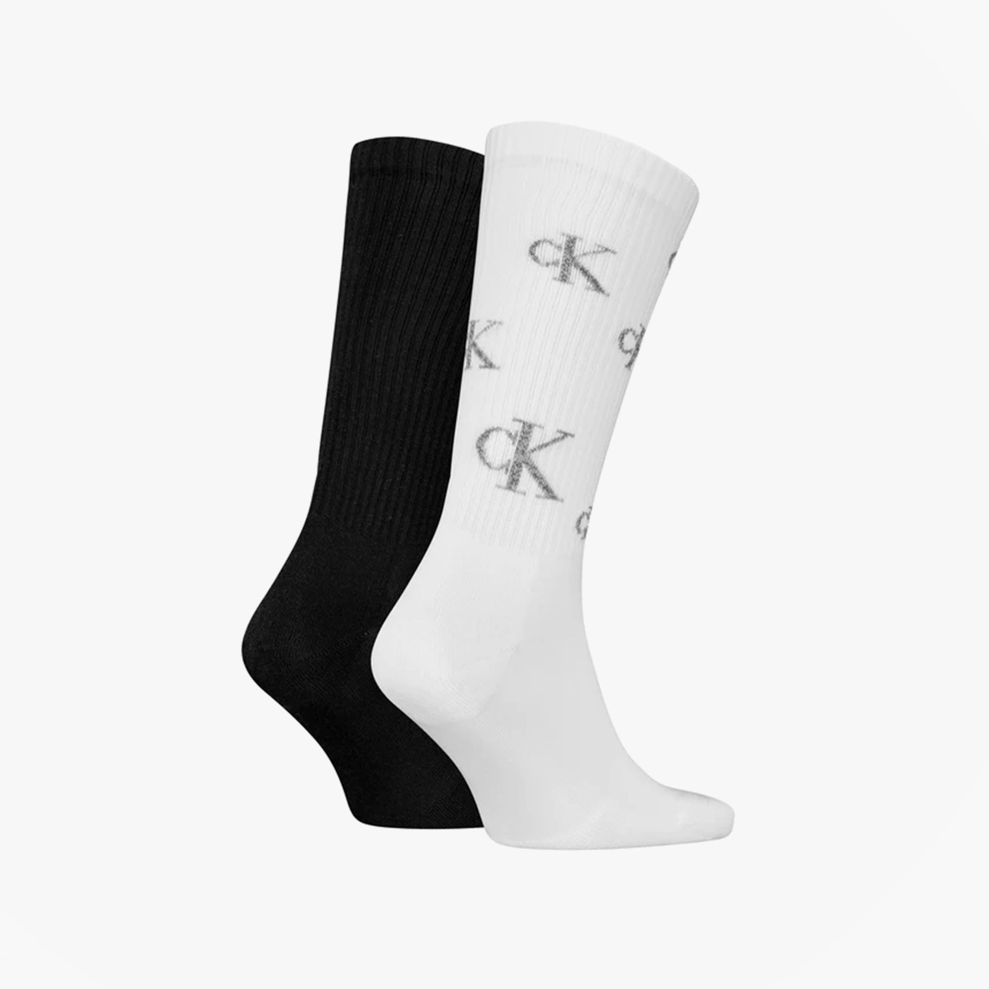 Calvin Klein 2 Pack Logo Trainer Mens Crew Socks White/Black