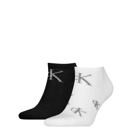 Calvin Klein 2 Pack Logo Trainer Mens Ankle Socks White/Black
