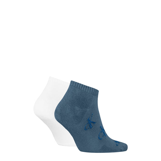 Calvin Klein 2 Pack Logo Trainer Mens Ankle Socks Blue/White