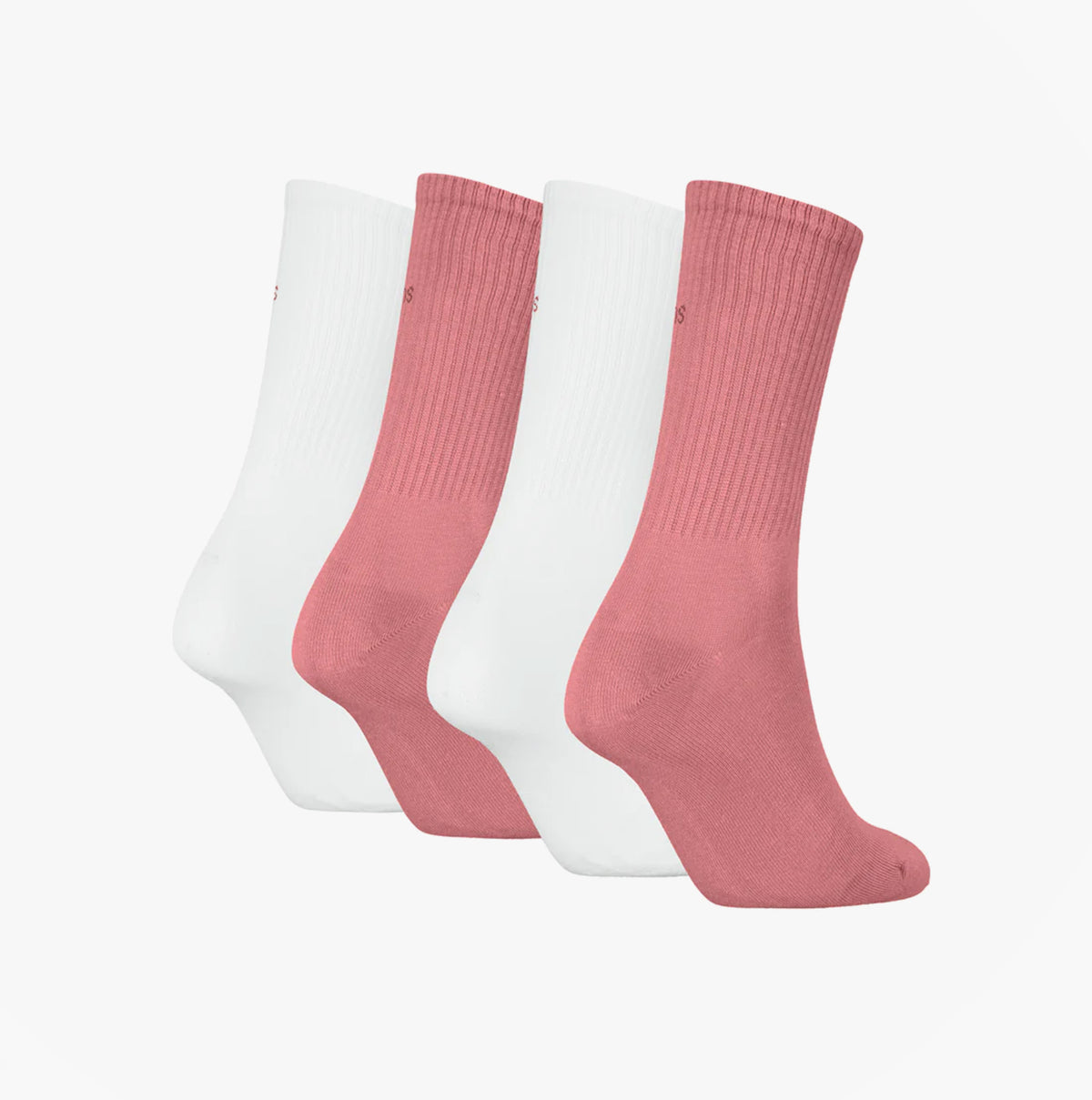 Calvin Klein 4 Pack Giftboxed Trainer Womens Crew Socks Pink Combo side view showing pink and white socks.