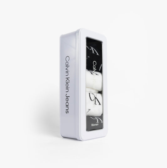 Calvin Klein 4 Pack Giftboxed Trainer Womens Crew Socks Black/White