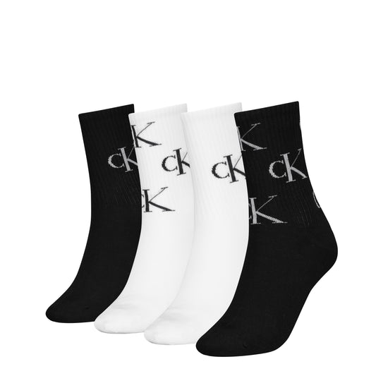 Calvin Klein 4 Pack Giftboxed Trainer Womens Crew Socks Black/White