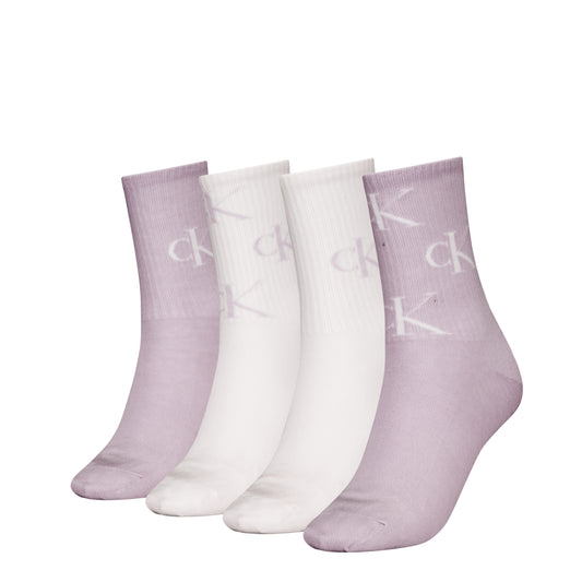 Calvin Klein 4 Pack Giftboxed Trainer Womens Crew Socks Lilac Combo