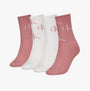 Calvin Klein 4 Pack Giftboxed Trainer Womens Crew Socks Pink Combo side view displaying four colorful crew socks.
