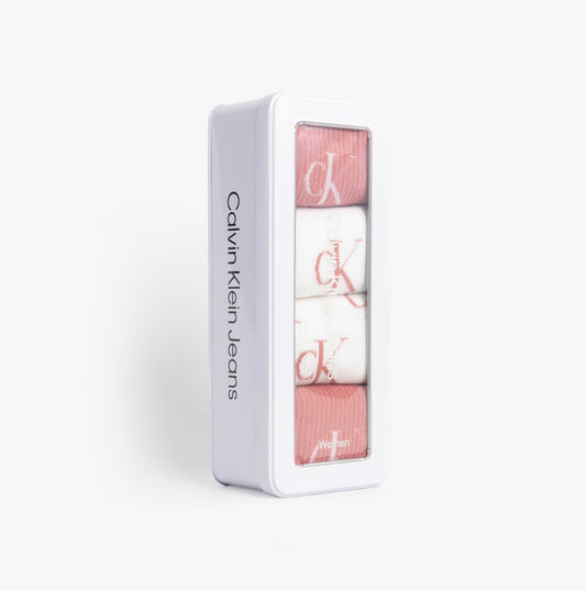 Calvin Klein 4 Pack Giftboxed Trainer Womens Crew Socks Pink Combo