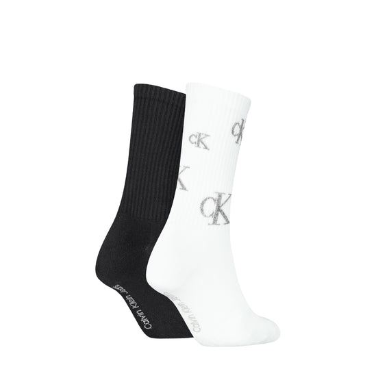 Calvin Klein 2 Pack Logo Trainer Womens Crew Socks Black/White