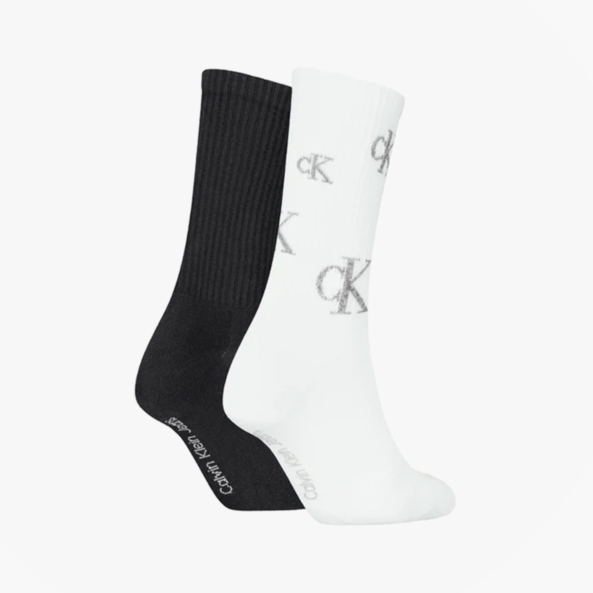 Calvin Klein 2 Pack Logo Trainer Womens Crew Socks Black/White