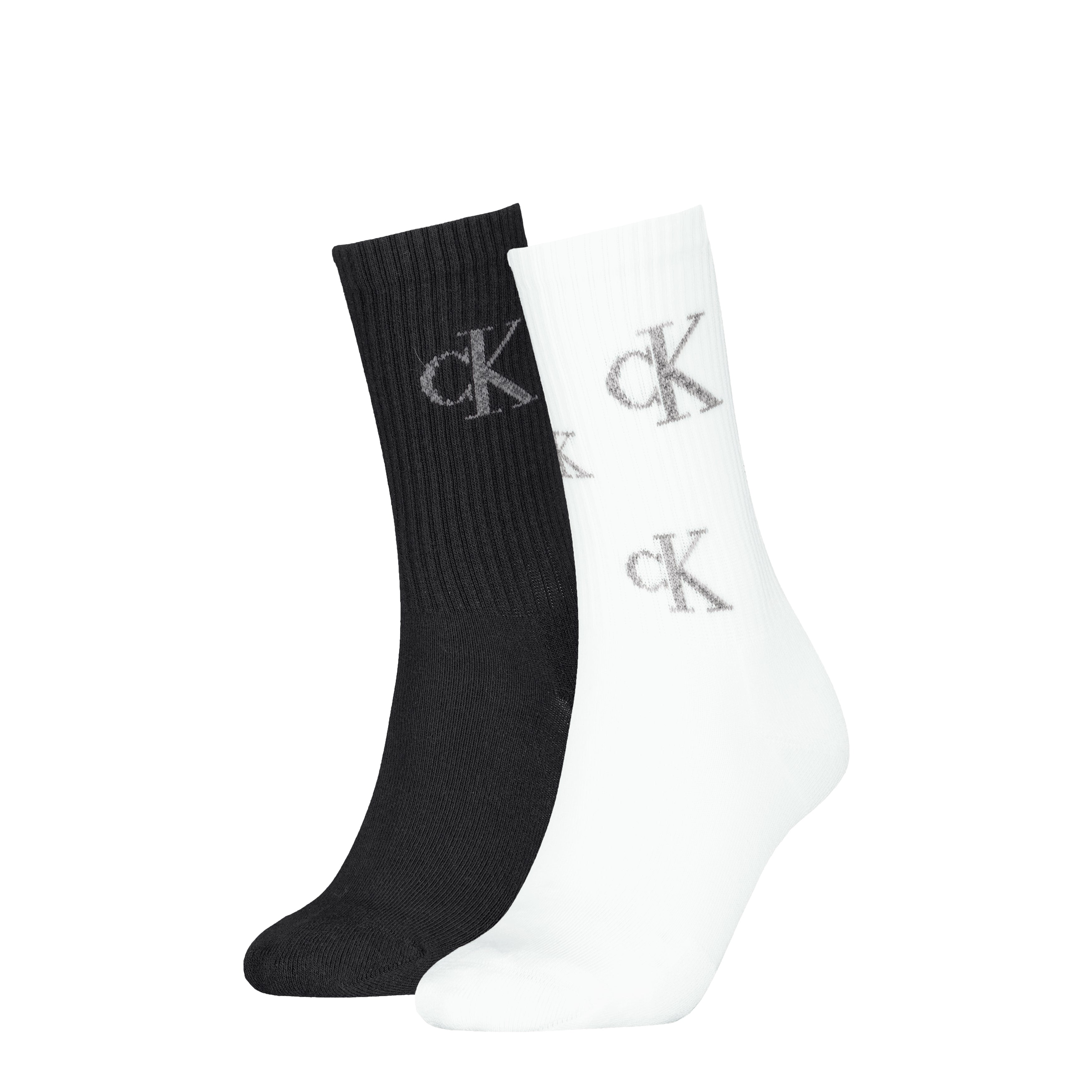 Calvin Klein 2 Pack Logo Trainer Womens Crew Socks Black/White