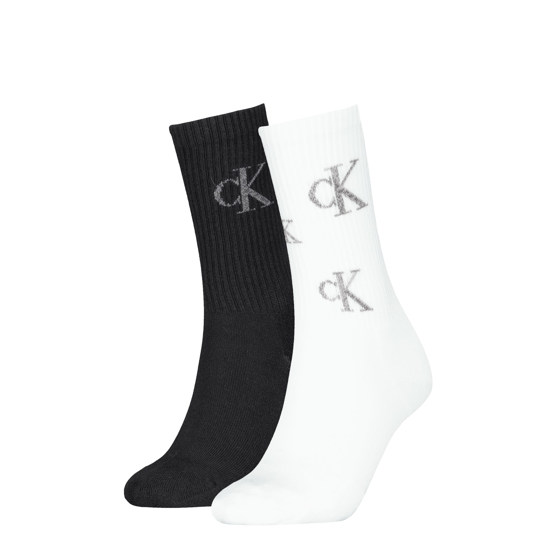 Calvin Klein 2 Pack Logo Trainer Womens Crew Socks Black/White