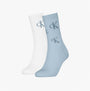 Calvin Klein 2 Pack Logo Trainer Womens Crew Socks Blue/White, front view showing blue and white socks with CK logo.