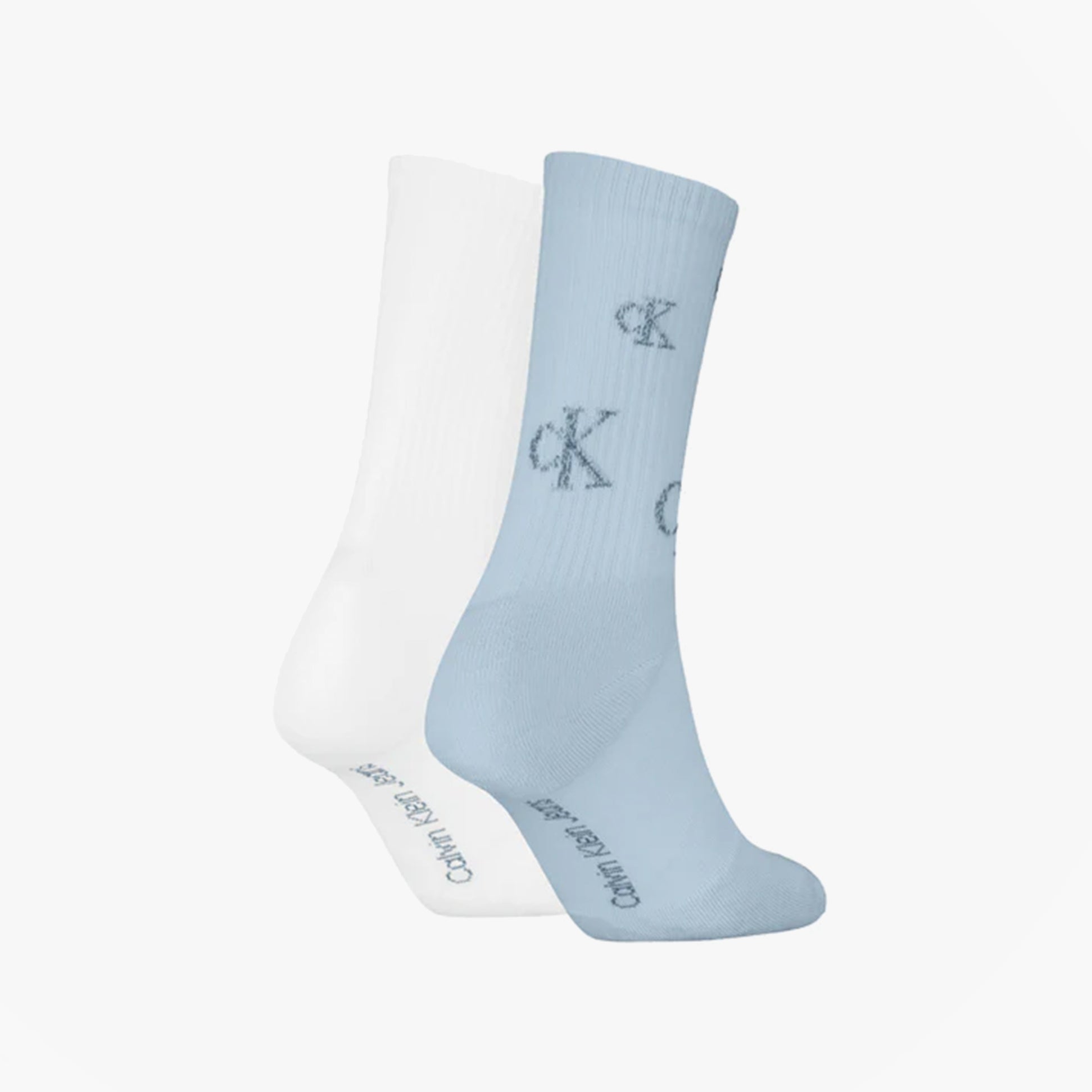 Calvin Klein 2 Pack Logo Trainer Womens Crew Socks Blue/White