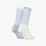 Calvin Klein 2 Pack Trainer Womens Crew Socks Blue side view showing blue and white striped design.