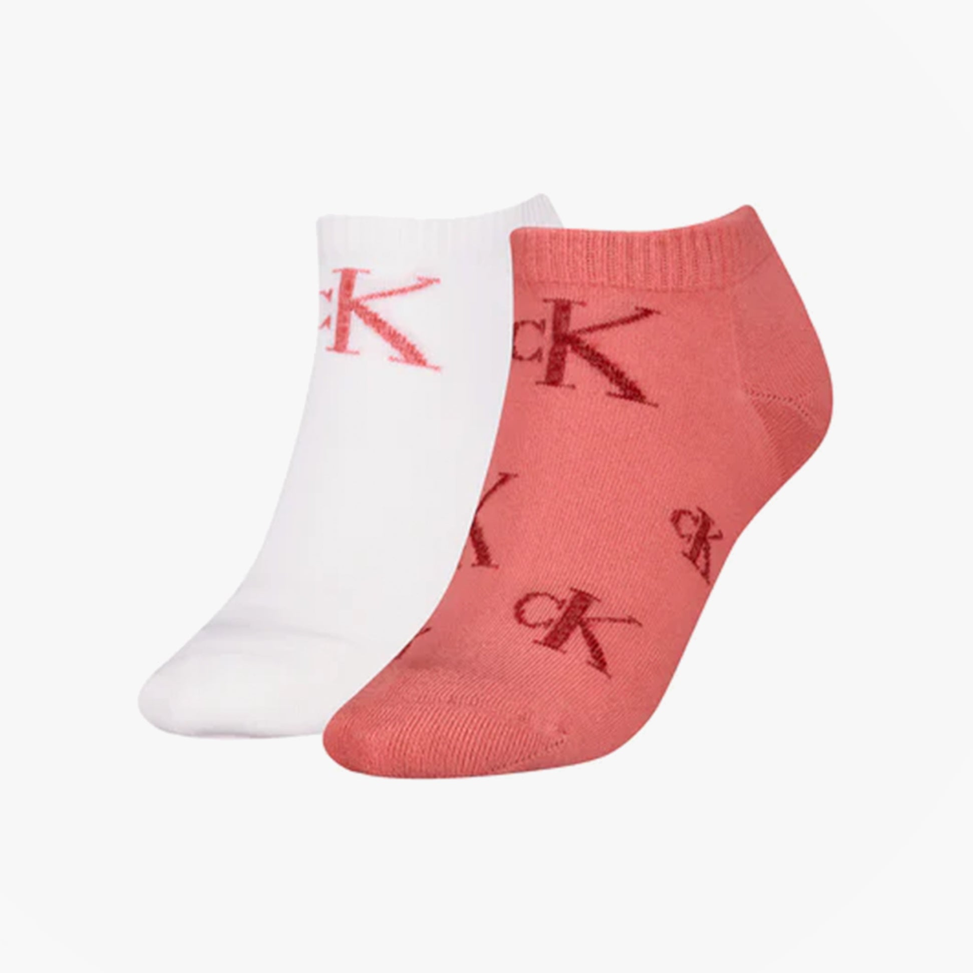 Calvin Klein 2 Pack Trainer Womens Ankle Socks Pink/White