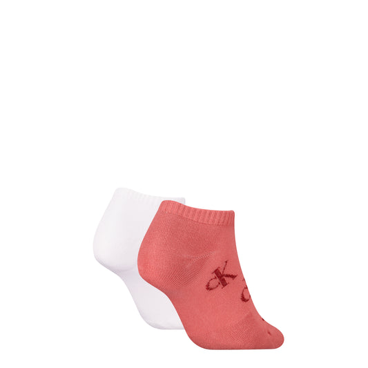 Calvin Klein 2 Pack Trainer Womens Ankle Socks Pink/White