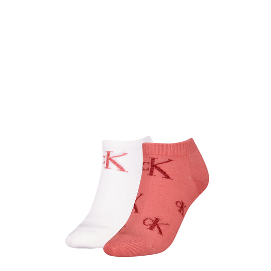 Calvin Klein 2 Pack Trainer Womens Ankle Socks Pink/White