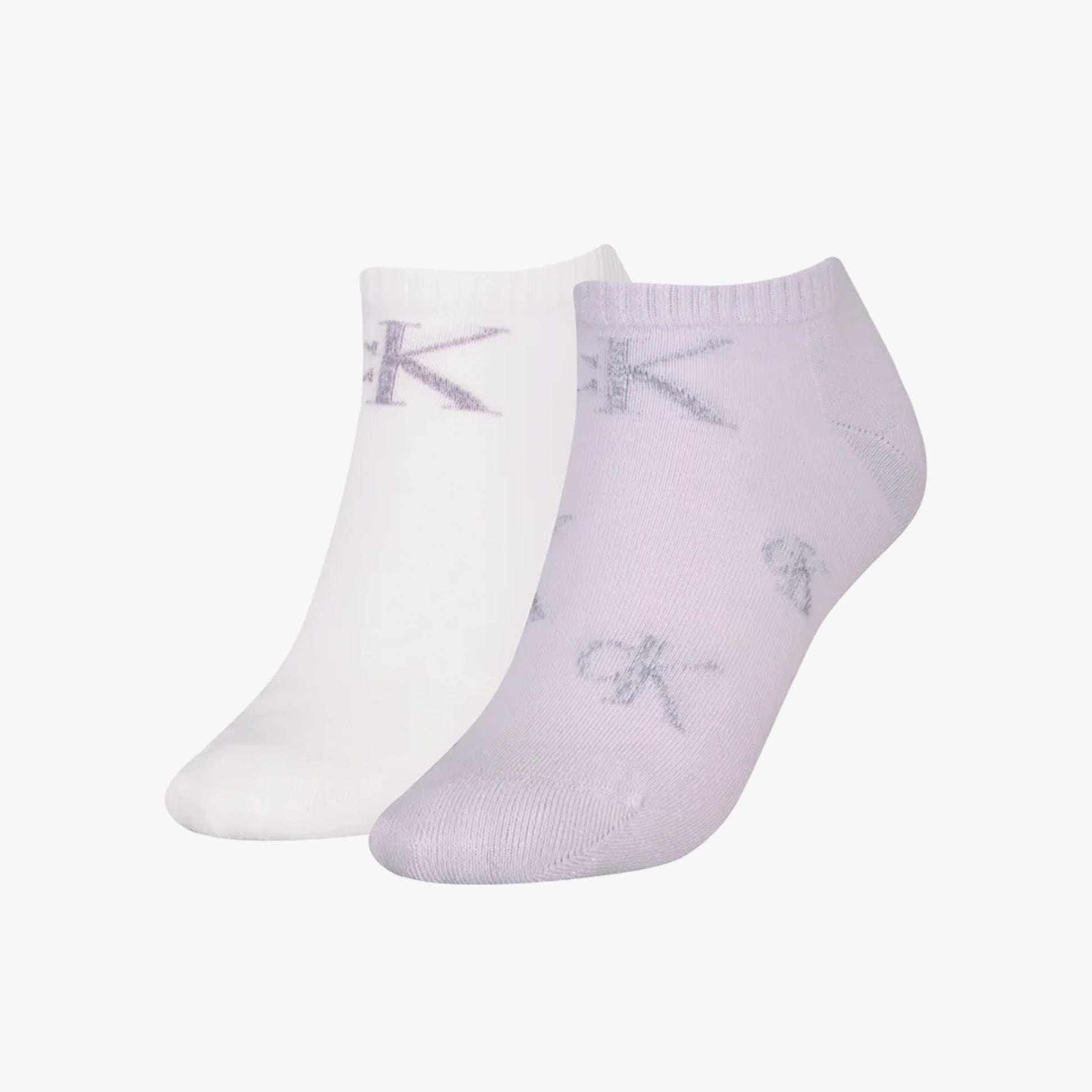 Calvin Klein 2 Pack Trainer Womens Ankle Socks Lilac/White