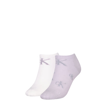 Calvin Klein 2 Pack Trainer Womens Ankle Socks Lilac/White
