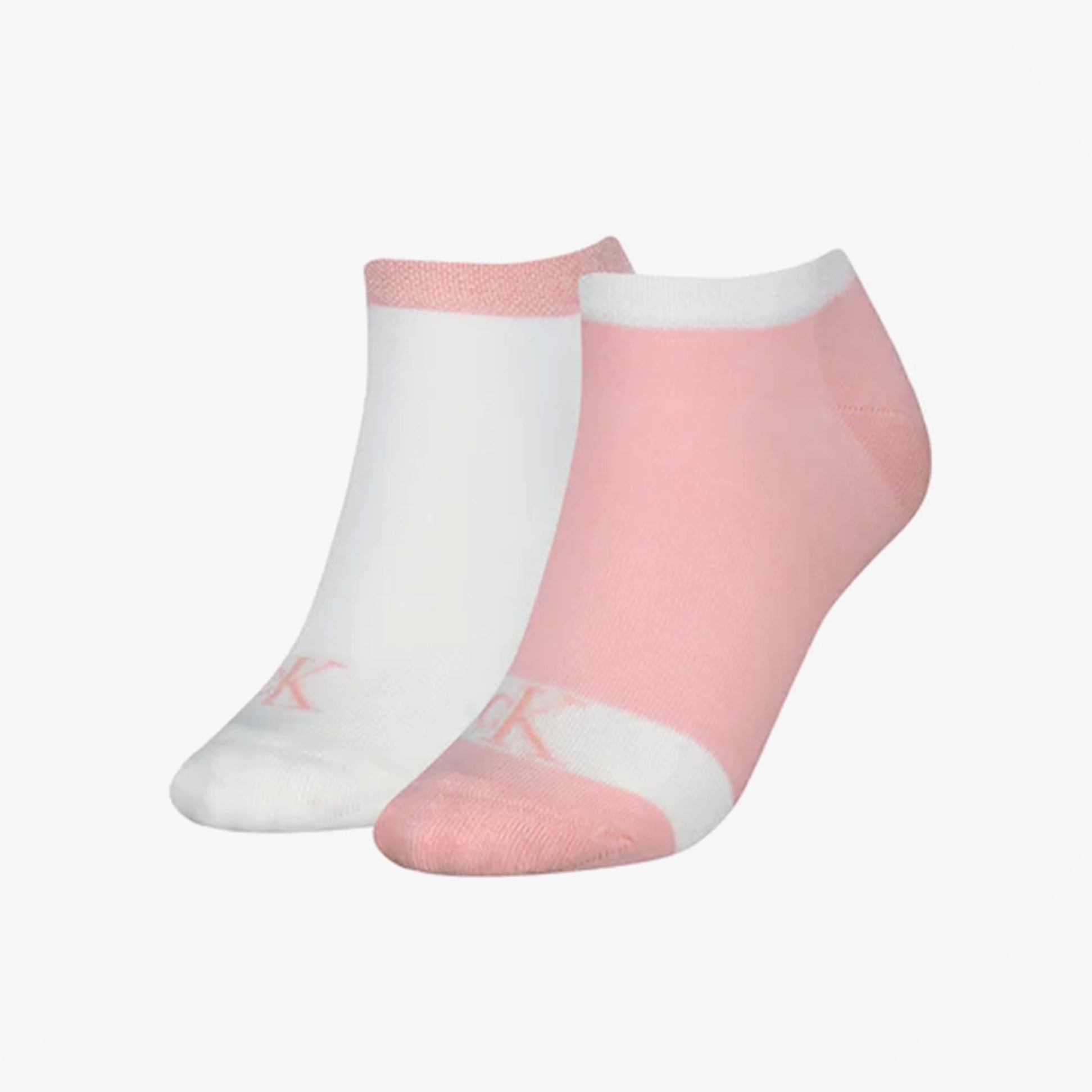 Calvin Klein 2 Pack Trainer Womens Ankle Socks Pink/White
