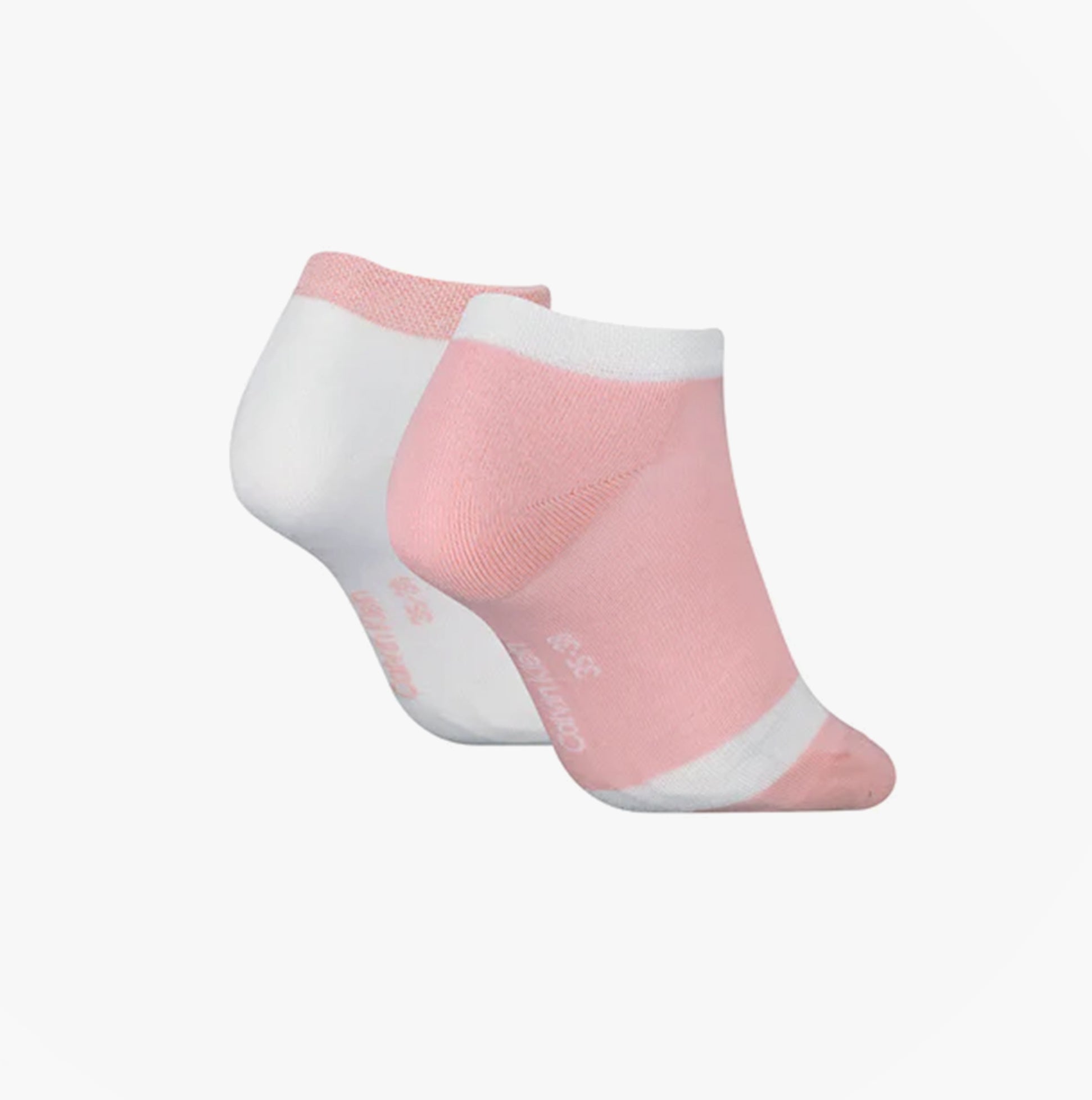 Calvin Klein 2 Pack Trainer Womens Ankle Socks Pink/White side view of pink and white ankle socks