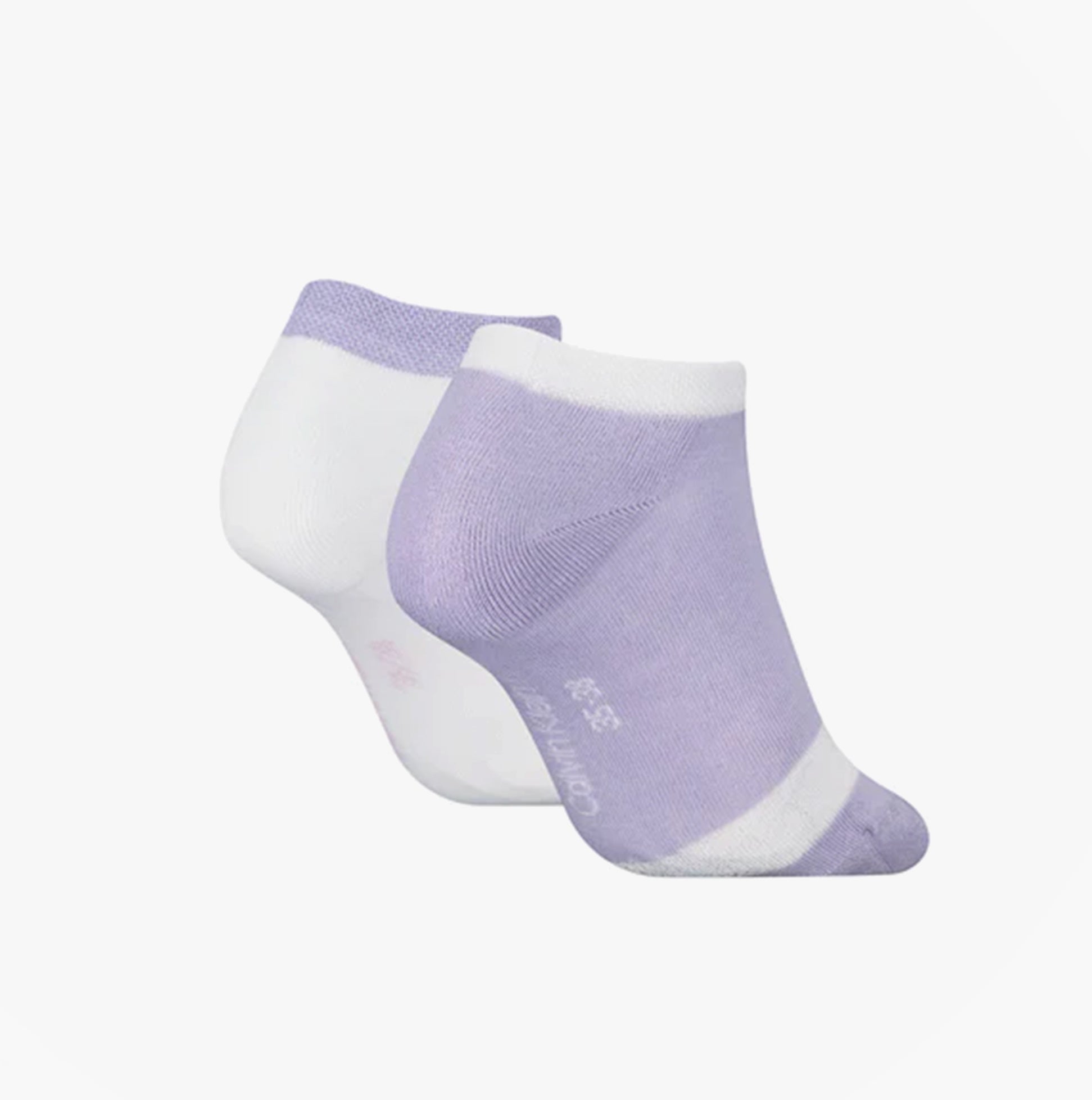 Calvin Klein 2 Pack Trainer Womens Ankle Socks Lilac/White side view showcasing the lilac and white color combination.