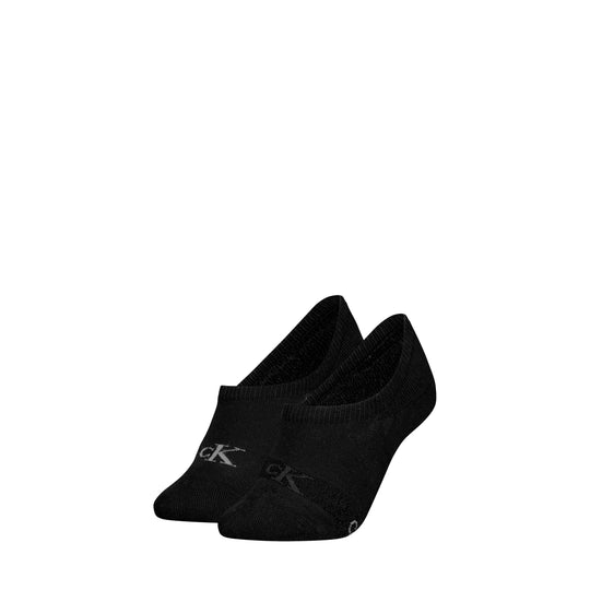 Calvin Klein 2 Pack Womens Invisible Socks Black side view showcasing soft, comfortable black fabric with logo detail.