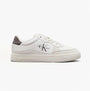 Calvin Klein CLASSIC CUP Mens Leather Trainers Bright White/Charcoal Grey side view showcasing the casual design and leather upper.