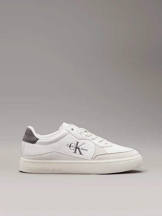 Calvin Klein CLASSIC CUP Mens Leather Trainers Bright White/Charcoal Grey